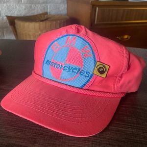 RARE VINTAGE MADE IN KOREA BMW HOT PINK TRUCKER HAT + Vintage BMW pin